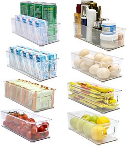 Pantry and Refrigerator Organizer Bins for Kitchen and Cabinet Storage stackable Food Bins with Handles Fridge Freezer Container