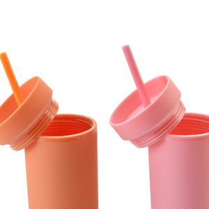 In plastica Color pastello opaco con coperchi 16oz bicchieri a doppia parete colorati bicchieri in acrilico con cannucce tazze carine - Product Image 6
