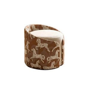 <b>Round</b> <b>Stool</b> Brown Pony Print Fabric Foam Filled Living Room Chair - Product Image 4