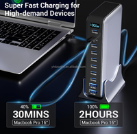 Adaptor Charger Desktop Pengisian Cepat GaN 1000W Multi Port 10-port USB, Pengisi Daya Cepat Laptop dan Tablet 140W