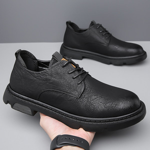Chaussures bateau en cuir véritable noir pour hommes, décontractées, respirantes, à lacets, couleur unie, confortables, antidérapantes, pour le travail et l'extérieur - Product Image 3