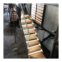Lumières modernes à double faisceau LED Escalier en bois Rampe en verre Conception modulaire pour une utilisation en appartement