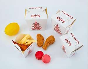 Emballage en carton blanc jetable <span class=keywords><strong>pour</strong></span> la vente à emporter <span class=keywords><strong>de</strong></span> nourriture, boîte en papier <span class=keywords><strong>pour</strong></span> riz et nouilles chinoises avec poignée - Product Image 3