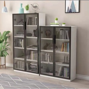 Shulin Modern <b>Solid</b> <b>Wood</b> <b>Bookcase</b> With Glass Doors Adjustable Shelves Illuminated Storage Cabinet For Home Office - Product Image 4