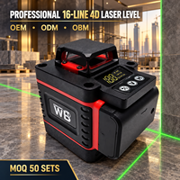 Niveau laser vert 4D 16 lignes WB DIY, alimenté par batterie 18V DC, idéal pour la construction sur chantier, nivellement automatique à 360° pour la mesure