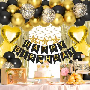 Nuovo Set di Palloncini in Lattice con Banner '<span class=keywords><strong>Buon</strong></span> Compleanno' in Oro Rosa, Nero, Viola, Blu e Argento, con Coriandoli e Paillettes per Decorazioni Festa - Product Image 2
