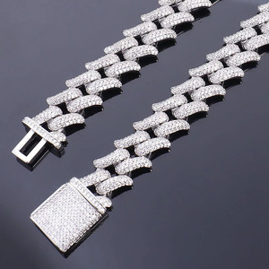 힙합 주얼리 쿠반 목걸이 아이스 아웃 모이사나이트 링크 체인 18k 금도금 실버 (남성용) - Product Image 2