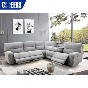 MANWAH CHEERS Sofá seccional reclinable eléctrico gris de tela de lujo de 5 plazas con salida de CA y Puerto USB para muebles de sala de estar - Product Image 1