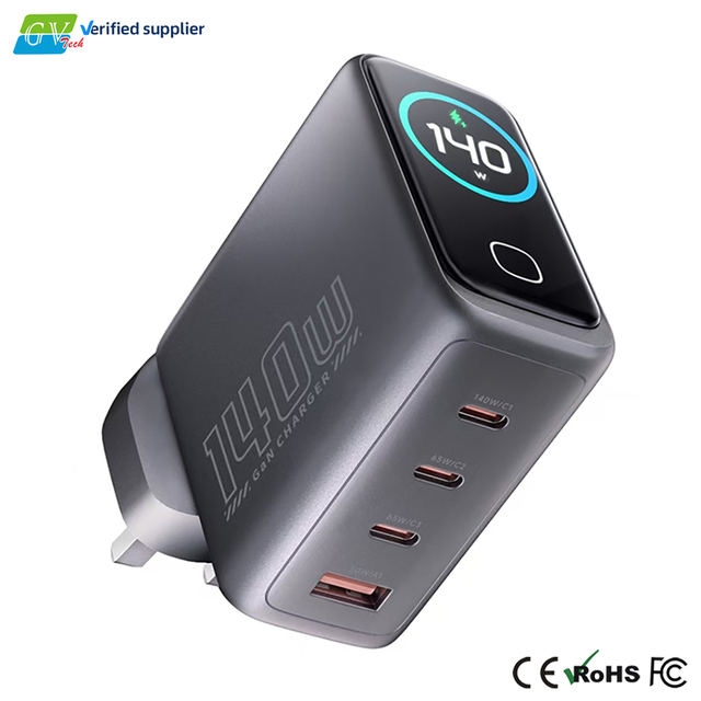 GaN PD 3.0 140W AI Smart TFT Display Wall Charger Fast Charging 3*Type-C+USB Laptop Travel Adapter US/UK/EU Plug