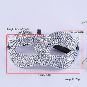Masque demi-visage en plastique orné de diamants pour fête, costume de carnaval, accessoire de déguisement - Product Image 2