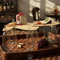 Table portable en bambou pour bouteille de vin, plateau de service pour bouteille de vin, plateau pour fromage, en-cas et pique-nique en plein air