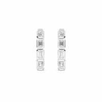 Boucles d'oreilles créoles Huggie en or 14K 18K avec diamant de laboratoire couleur D-F taille émeraude serti clos 1CTW