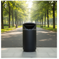 Poubelle publique au design incurvé en acier inoxydable, poubelle extérieure en métal noir pour les rues, les places et l'intérieur