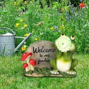 Lampe solaire de bienvenue pour l'extérieur, Statue de gnomes de jardin étanche, signe de bienvenue, Figurines de chien hibou avec lumières solaires
