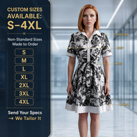 Robe chemise vintage en dentelle personnalisée pour femme, imprimé floral d'été, manches courtes, col, ceinture, boutonnée sur le devant, jupe trapèze