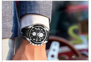 Montre à quartz pour homme MEGIR 2015, bracelet en cuir, chronographe analogique, calendrier, montre-bracelet, boîtier en alliage de 44 mm, bracelet de 22 mm pour le sport - Product Image 5