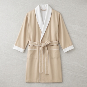 Peignoir de luxe 5 étoiles pour hôtel, personnalisable avec logo, en mélange de coton beige, style kimono, avec bordure <span class=keywords><strong>blanche</strong></span>, pour spa et chambres d'hôtes - Product Image 3