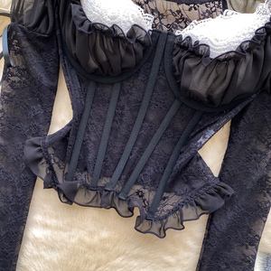 Blouses en dentelle <span class=keywords><strong>sexy</strong></span> à manches longues pour femme, chemises unies en dentelle, hauts <span class=keywords><strong>sexy</strong></span> pour femme, vêtements pour femme en gros - Product Image 3
