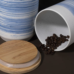 Cuenco de cubierta de bambú blanco y azul de <span class=keywords><strong>Merlin</strong></span> Living con tarro de cerámica nórdico dibujado a mano, decoración de lujo para el hogar, almacenamiento de alimentos - Product Image 5