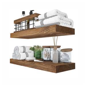 Wooden 3 Tier Wall <strong>Shelf</strong> Natural <strong>Pine</strong> Carbonized Farmhouse Floating <strong>Shelf</strong> Wall Mounted for Bathroom Kitchen - Product Image 5