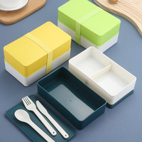 Kotak Makan Ramah Lingkungan LIHONG 2 Lapis, Wadah Penyimpanan Makanan Plastik, Aman untuk Microwave, Kotak Bento