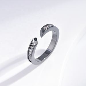 Anillo de Plata de Ley 925, Estilo Hip Hop, Color Negro, para Chicas, Antideslustre, Apilable, Geométrico, con Circonita, Ajustable, Precio de Fábrica - Product Image 2