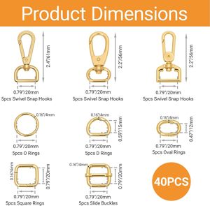 Pcs Purse Hardware Metal Swivel <b>Snap</b> <b>Hooks</b> Kit With D O Oval Square Rings Slide Buckles Swivel Clasp Buckle For Bag Making Gold - Product Image 2