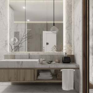 Meubles de salle de bain en marbre de luxe Newstar, armoire de salle de bain moderne, dalle de marbre Calacatta Viola, tiroir, meuble de salle de bain avec lavabo - Product Image 5