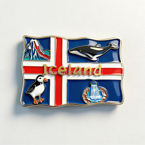 Aimant de réfrigérateur en émail en forme de drapeau d'<span class=keywords><strong>Islande</strong></span>, cadeau touristique, symbole national (Puffin, Baleine, Cascade, Montagne), souvenir de <span class=keywords><strong>voyage</strong></span> - Product Image 1