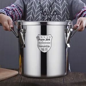 Conteneur de stockage <span class=keywords><strong>alimentaire</strong></span> commercial en acier inoxydable 304 avec couvercle, multifonctionnel, écologique, pour la conservation de la fraîcheur des soupes et du riz - Product Image 1