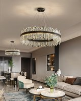 Luminaire suspendu moderne noir pour îlot de cuisine, lustre, luminaire suspendu en cristal en forme d'anneau, luminaire suspendu rond en LED en forme d'anneau