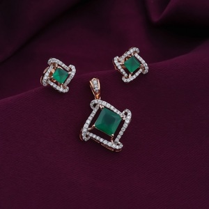 Premium Handmade Moissanite Diamond Pendant & Earring <b>Set</b> with <b>Green</b> Stone & Tarnish Resistant for Daily Wear & Special Occasion - Product Image 4