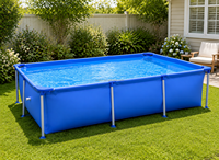 Premium Rechteckiger Metallrahmen-Pool Stahlrahmen-Schwimmbecken Outdoor PVC Familienpool Aufstellpool Einfacher Aufbau Garten