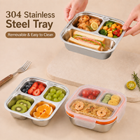 Aohea Maßgefertigte Täglich Gebrauchte Edelstahl Bento Lunchbox für Kinder Thermos 3-Fächer Auslaufsichere Lunchbox mit Plastikdeckel