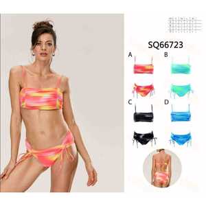 Costume da bagno bikini imbottito da donna a due pezzi con top a fascia e slip a vita alta con laccetti laterali, ideale per l'estate e la spiaggia, taglie S-XL, all'ingrosso SQ66723 - Product Image 1