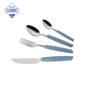 16 cái thép không gỉ mộc mạc thiết lập dao kéo giá rẻ giá Dinner Spoon ngã ba bít tết dao Bạc Set với màu xanh nhựa xử lý - Product Image 2