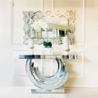 Table console en forme de CC GG avec miroir mural en cristal écrasé brillant pour salon