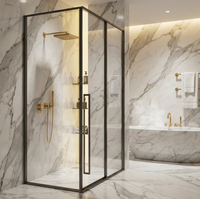 Cabine de douche carrée minimaliste moderne avec porte pivotante vers l'intérieur ou vers l'extérieur, en verre trempé pour salle de bain