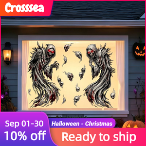 Ensemble d'autocollants agressifs pour fenêtre, motif Grim Reaper, yeux rouges sanglants, crânes fantômes, pour décoration de fête d'horreur - Product Image 2