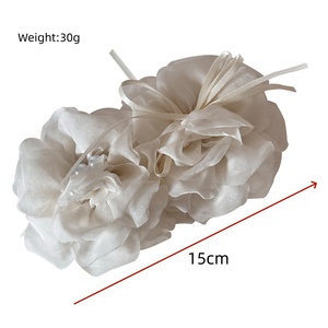 Jepit Rambut Bunga Chiffon Terbaru untuk Wanita, Jepit Rambut Bunga Ganda Mutiara Elegan dengan Pita Jala untuk Pesta dan Kegunaan Sehari-hari - Product Image 3