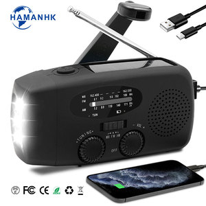 Nhỏ FM Đài phát thanh cầm tay kỹ thuật số thời tiết đài phát thanh năng lượng mặt trời 2000mAh với đèn pin Hand Crank sạc năng lượng mặt trời ngân hàng điện đài phát thanh khẩn cấp - Product Image 1