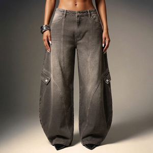 Jeans de Hombre de Talle Grande, Corte Recto, Cintura Alta, con Bolsillos de Parche, Estilo Casual, Cierre de Botones, Algodón Suavizado - Product Image 1