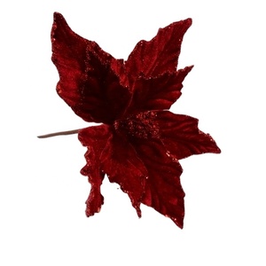 Fiori di Poinsettia Glitterati per Natale, Fiori Artificiali per Decorazioni <span class=keywords><strong>Albero</strong></span> di Natale, Ghirlande Rosse - Product Image 1