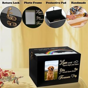 Urne commémorative en bois pour cendres d'animaux de compagnie, chien, chat, pont arc-en-ciel, boîte de crémation avec photo, logo personnalisé gravé - Product Image 2