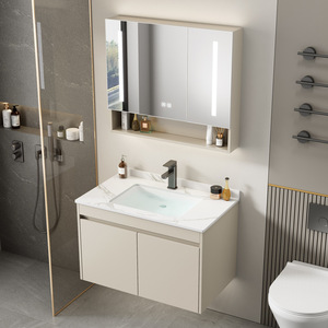 Combinaison d'armoires de salle de bain modernes et minimalistes, lavabo en céramique, lavabo aux coins arrondis - Product Image 5