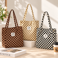 Sac fourre-tout en toile à carreaux avec logo personnalisé pour femmes, grande capacité, sac à bandoulière pour le shopping, vente en gros