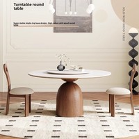 Table à manger pivotante en bois massif de style médiéval avec plateau en dalle de pierre couleur noyer, style Wabi-sabi, pour la maison et la restauration, avec ensemble de chaises