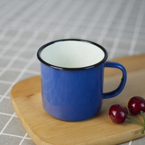 Taza de esmalte personalizada para acampada, taza pequeña de alta calidad con logotipo personalizado, con mango