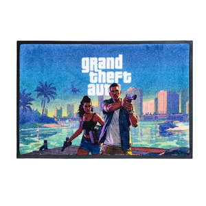 Tapis de garage antidérapant lavable à poils coupés modernes, motif écossais, personnalisé OEM, 100 % nylon, avec logo imprimé numériquement sur caoutchouc - Product Image 1