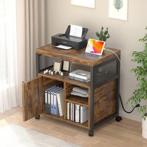 Iron Wood Filing <b>Cabinet</b> 3 Tier <b>Lockable</b> Storage Shelf Printer Stand Office Organizer - Product Image 2